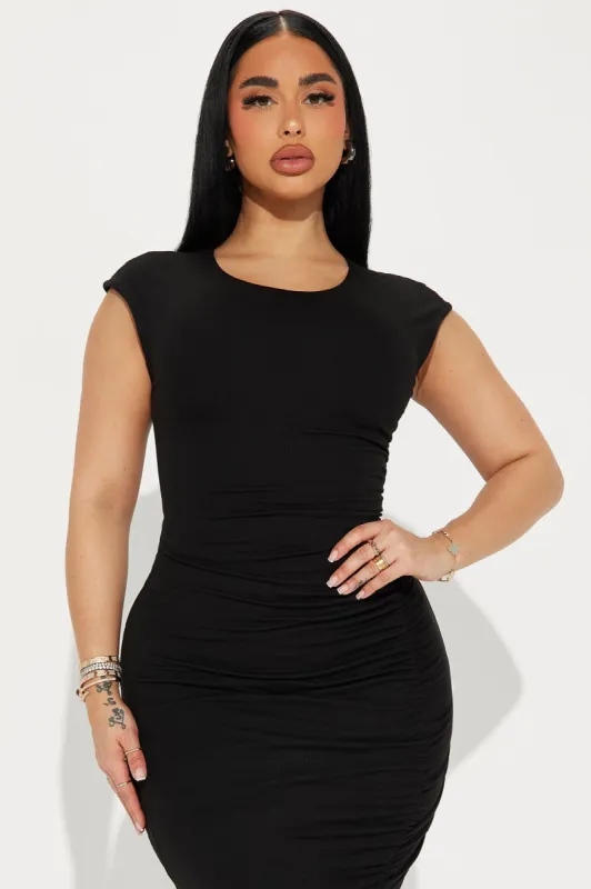 Andrea Ribbed Midi Dress - Black sold by Fashion Nova