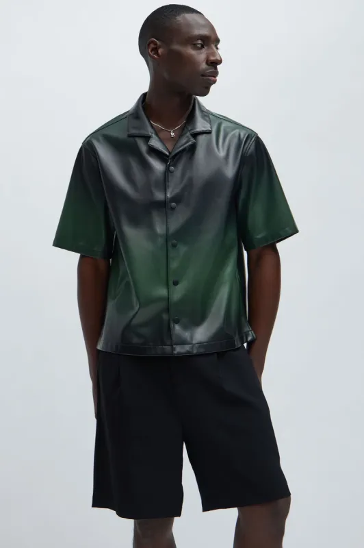Gradient Faux Leather Shirt - Black/Green sold by Fashion Nova