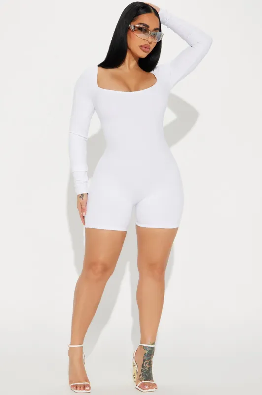 Brynn Snatched Romper - White sold by Fashion Nova