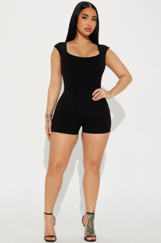 Rachel Snatched Romper - Black sold by Fashion Nova