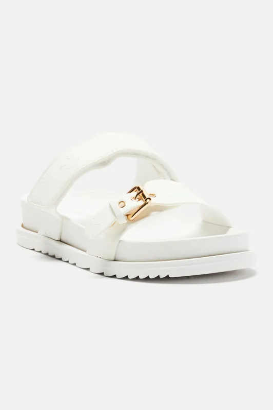 Millie Double Strap Slides - White sold by Fashion Nova