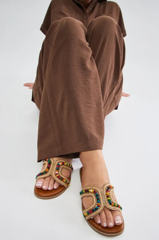 Tropical Escape Flat Sandals - Brown sold by Fashion Nova