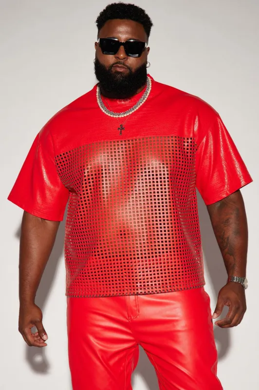 Gotta Run Faux Crocodile Leather Mesh Oversized Tee - Red sold by Fashion Nova