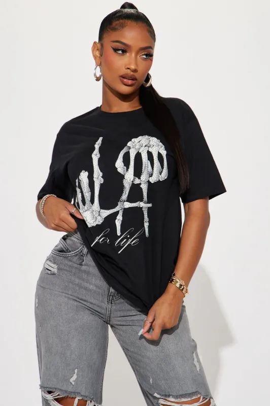 LA For Life Rhinestone Graphic Tee - Black sold by Fashion Nova