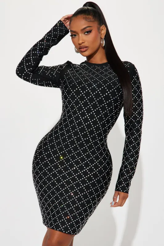 Center Of Attention Embellished Mini Dress - Black made by Fashion Nova