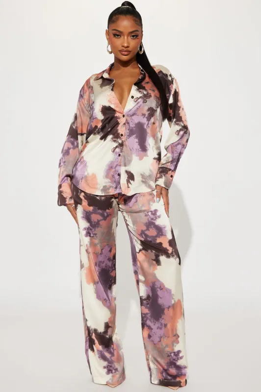 Happy Hour Satin Pant Set - Brown/combo sold by Fashion Nova