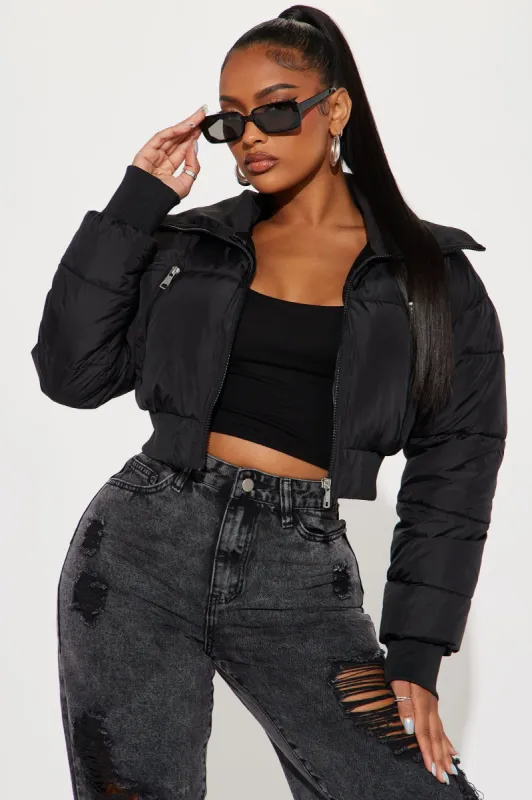 One Wish Only Puffer Jacket - Black made by Fashion Nova