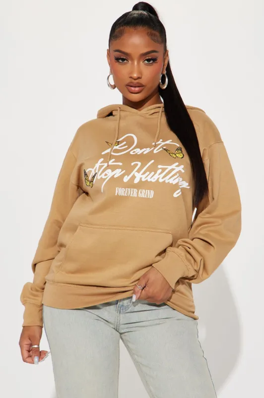 Don't Stop Hustling Hoodie - Taupe made by Fashion Nova