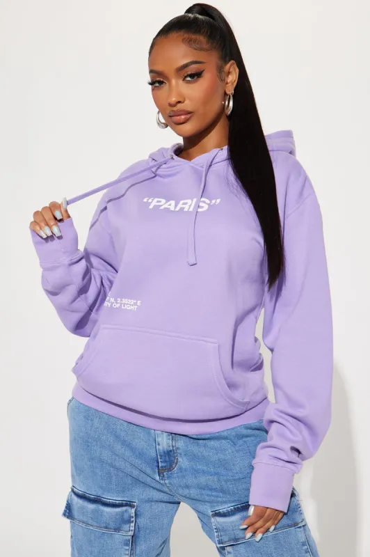 Destination Paris Hoodie - Lavender sold by Fashion Nova