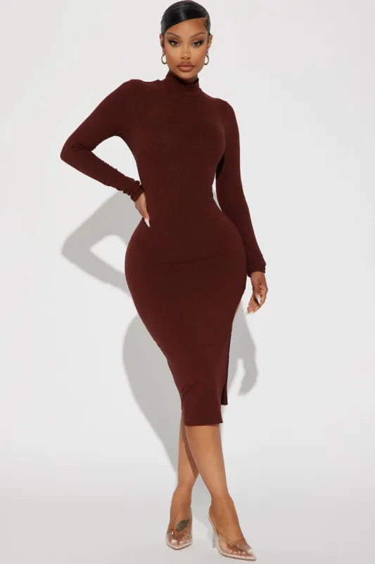 Ashley Ribbed Midi Dress - Brown sold by Fashion Nova