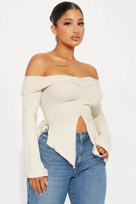 Luna Off Shoulder Top - Sand sold by Fashion Nova