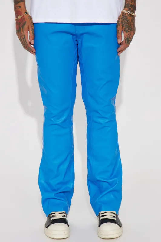 Upscale Faux Leather Flare Pants - Blue sold by Fashion Nova