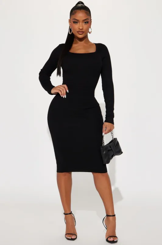 Thriving Actions Striped Midi Dress- Black sold by Fashion Nova