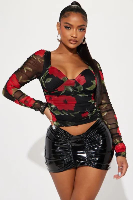 Adore You Mesh Top - Red/combo sold by Fashion Nova