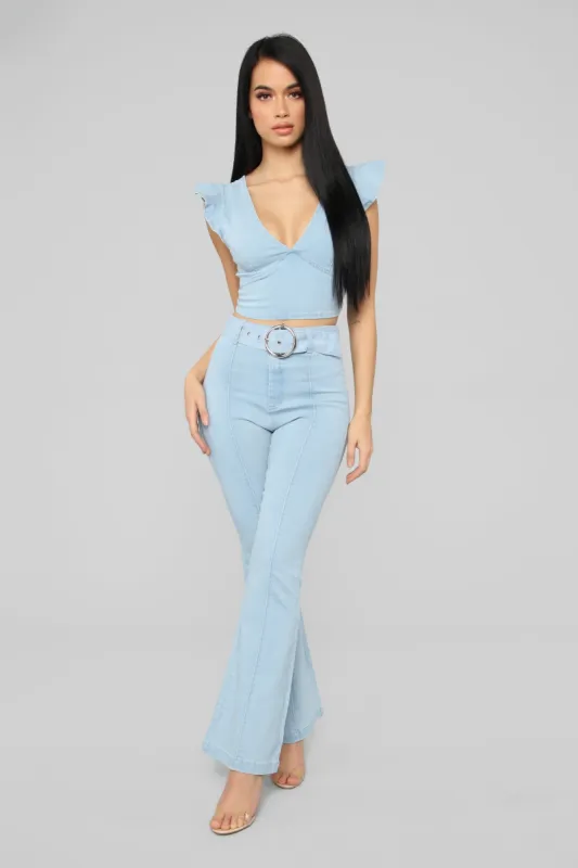 Groovy Girl Denim Pant Set - Light Wash sold by Fashion Nova