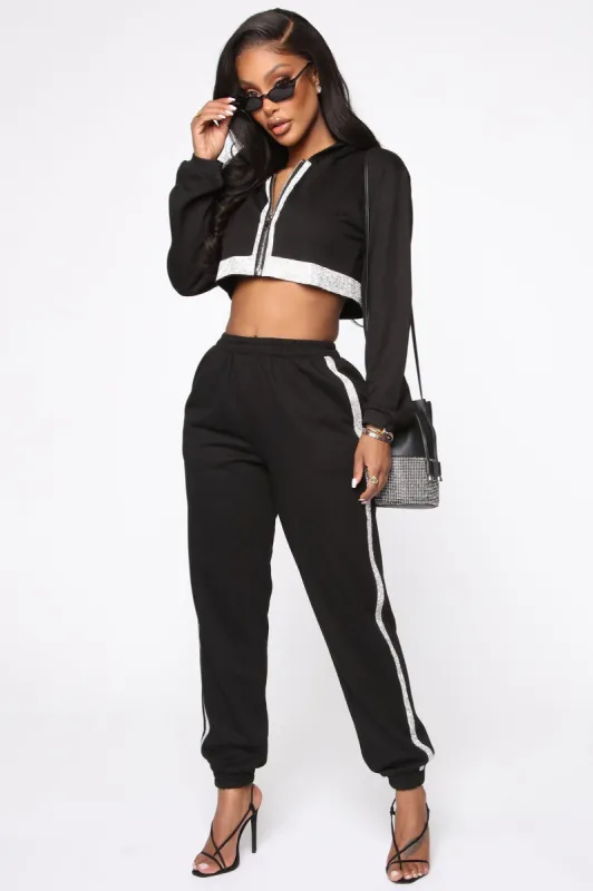 Catch My Drip Rhinestone Jogger Set - Black sold by Fashion Nova