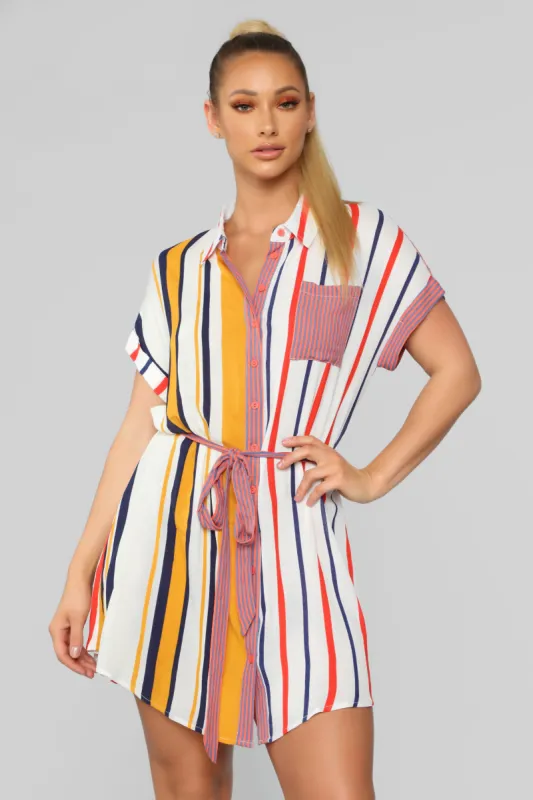 Stay The Way You Are Stripe Tunic Dress - White/Multi sold by Fashion Nova
