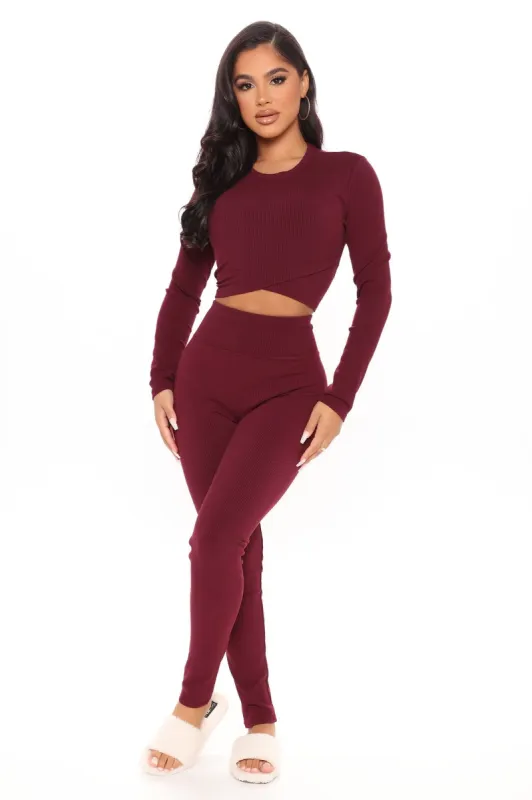 Classy And Cute Legging Set - Burgundy sold by Fashion Nova