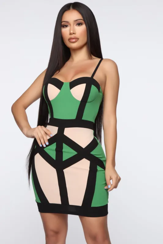 Some Kind Of Diva Colorblock Mini Dress - Green/Combo sold by Fashion Nova