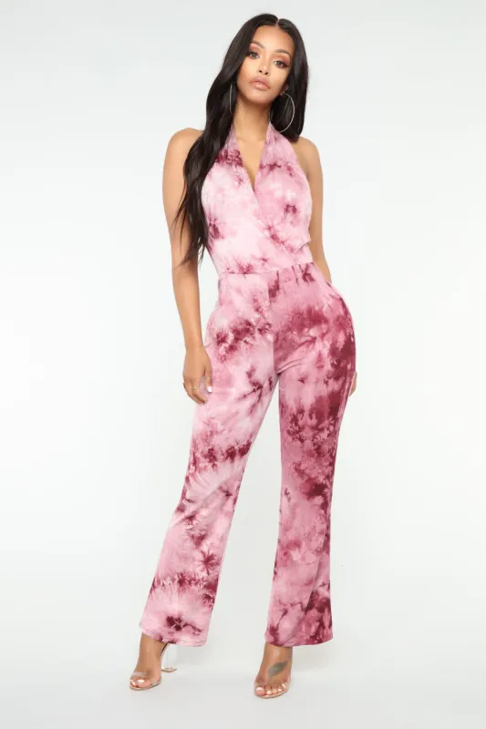 Seas The Day Tie Dye Jumpsuit - Burgundy sold by Fashion Nova