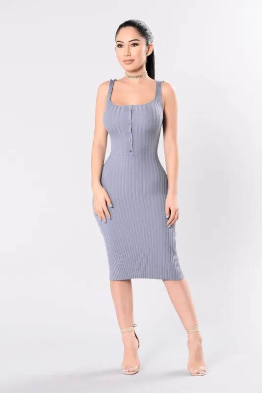 Staying Overnight Dress - Denim Blue sold by Fashion Nova