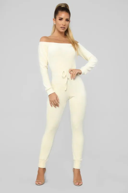 Need A Hug Velour Jumpsuit - Ivory sold by Fashion Nova