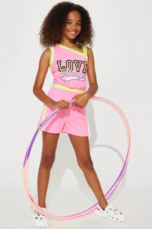 Mini Love AlwaysYummy Knit Romper - Neon Pink made by Fashion Nova