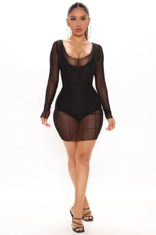 A Good Time Mesh Mini Dress - Black sold by Fashion Nova
