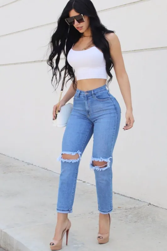 Walk This Way Boyfriend Jeans - Medium Blue Wash sold by Fashion Nova