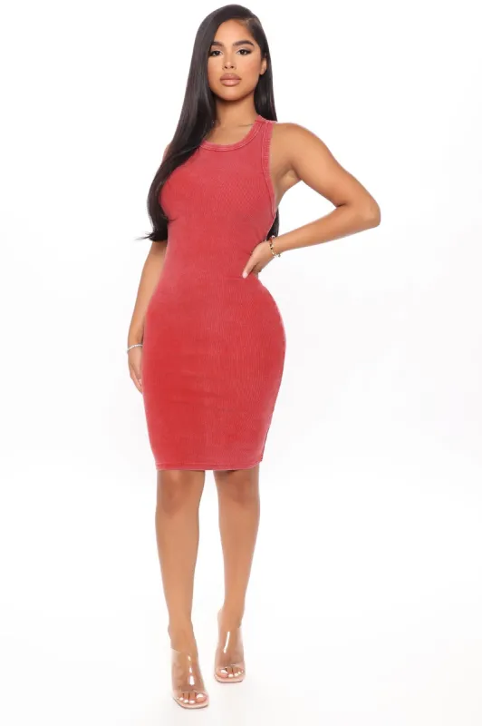 Rebel Queen Acid Wash Mini Dress - Rust sold by Fashion Nova
