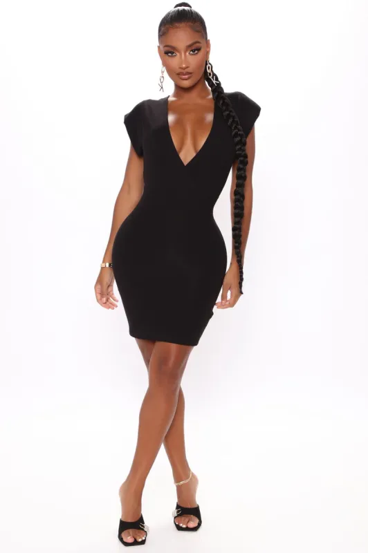 Clara Shoulder Pad Mini Dress - Black sold by Fashion Nova