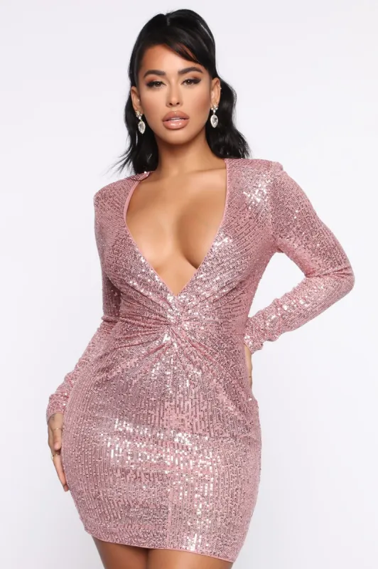 Living It Up Sequin Mini Dress - Mauve sold by Fashion Nova