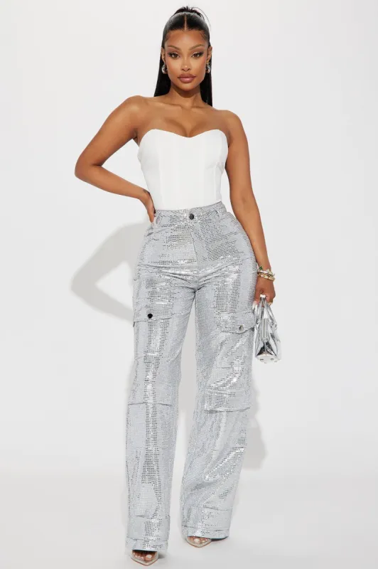 Diva At The Disco Cargo Pant - Silver sold by Fashion Nova