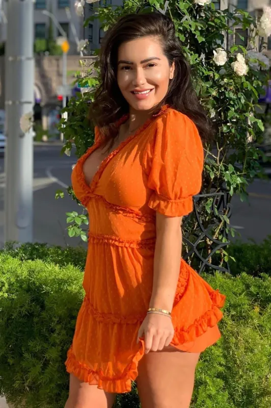 Got You In My Zone Ruffle Mini Dress - Orange sold by Fashion Nova