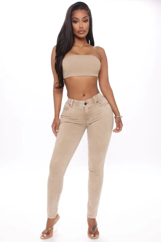 Karina Acid Wash Skinny Jeans - Beige sold by Fashion Nova