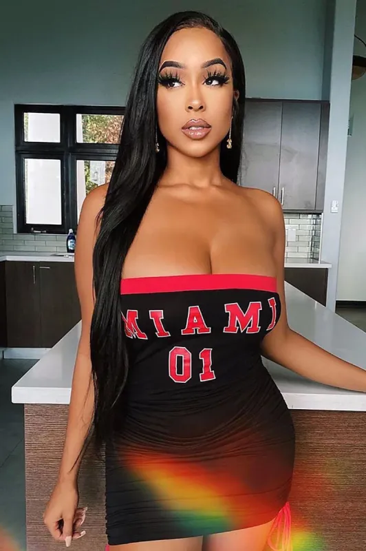 Playing In Miami Ruched Mini Dress - Black sold by Fashion Nova