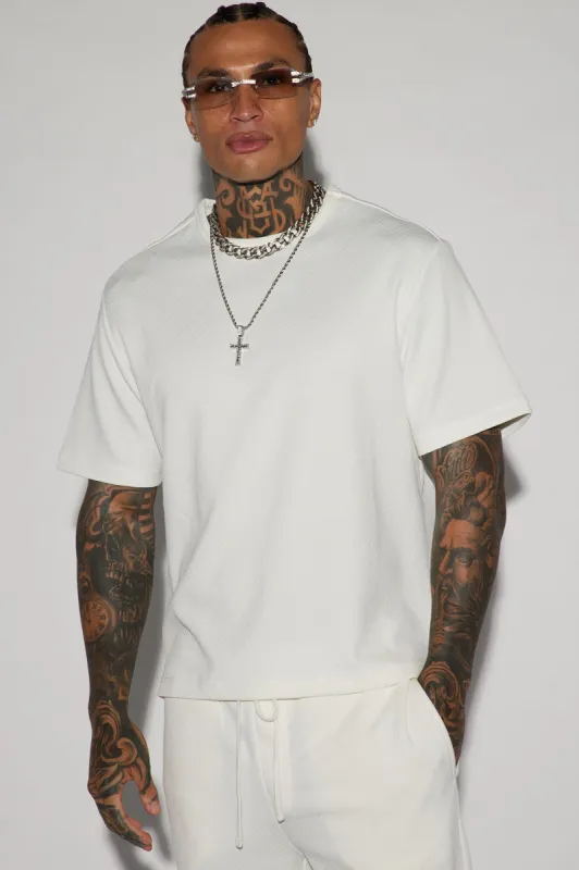 Textured Lines Relaxed Crew Neck Tee - White sold by Fashion Nova