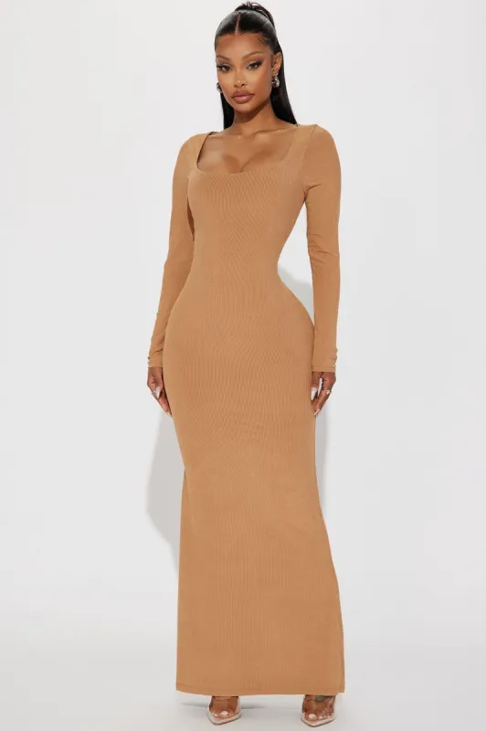 Claire Ribbed Maxi Dress - Camel sold by Fashion Nova