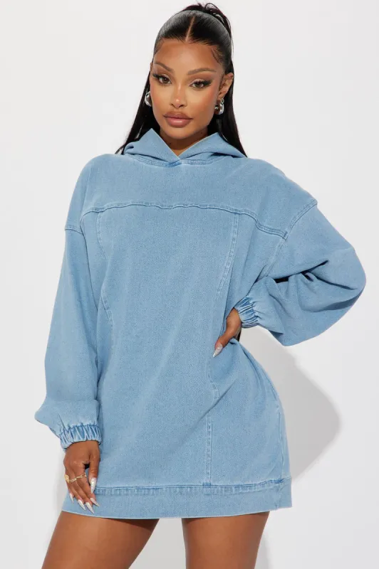Dani Denim Sweatshirt Mini Dress - Blue sold by Fashion Nova