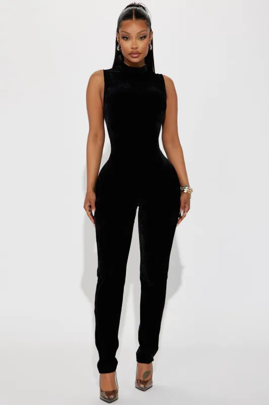 Catch Me Inside Velvet Jumpsuit - Black sold by Fashion Nova