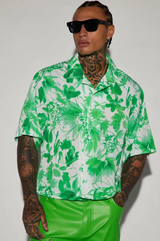 Botanical Cropped Button Up Shirt - Green sold by Fashion Nova