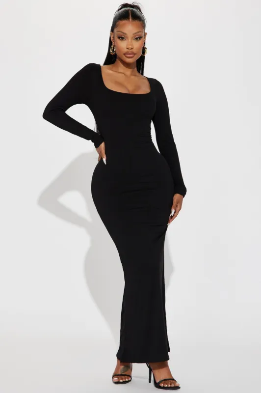 Claire Ribbed Maxi Dress - Black sold by Fashion Nova