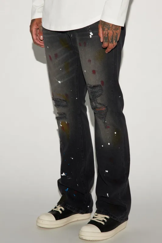 Return The Favor Stacked Slim Flare Jeans - Black Wash sold by Fashion Nova