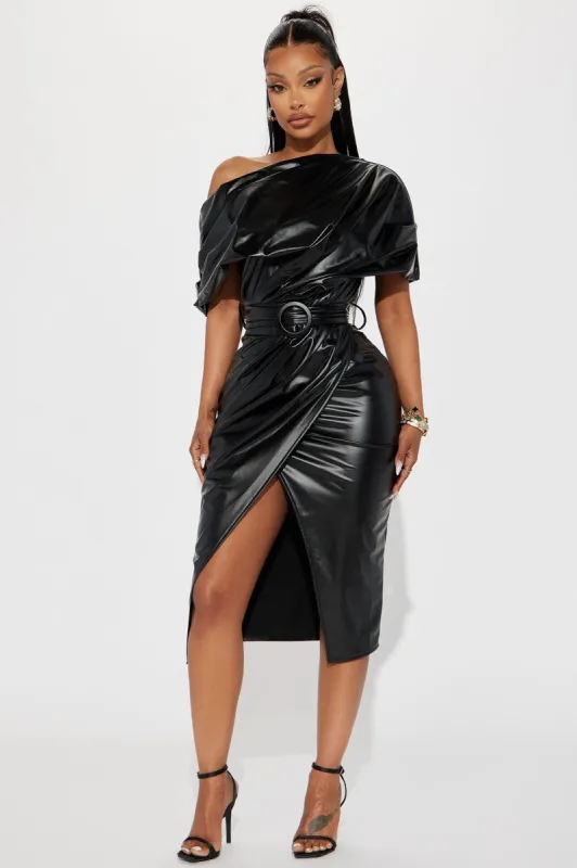 Layla Faux Leather Midi Dress - Black sold by Fashion Nova