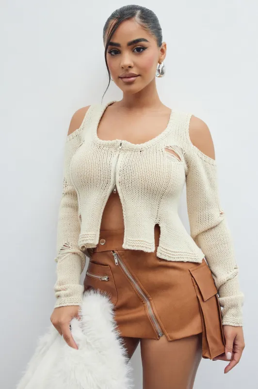 Leilani Distressed Cardigan - Oatmeal sold by Fashion Nova