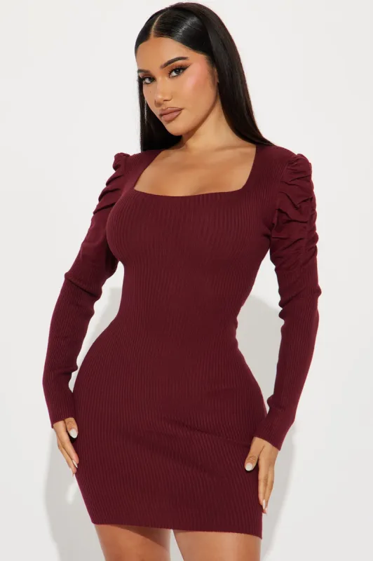 Elena Sweater Mini Dress - Burgundy sold by Fashion Nova