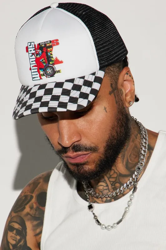 Race Club Trucker Hat - White/Black sold by Fashion Nova