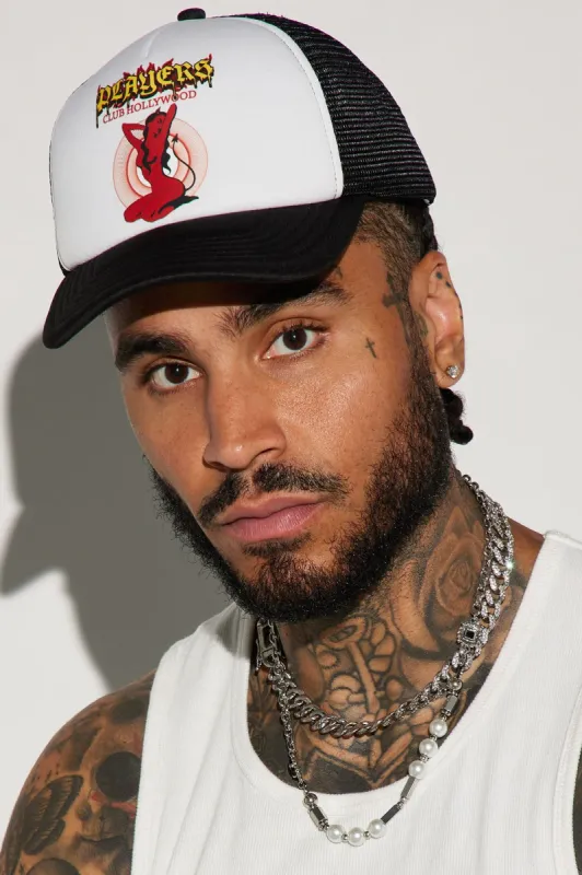 Players Club Hollywood Trucker Hat - White/Black sold by Fashion Nova