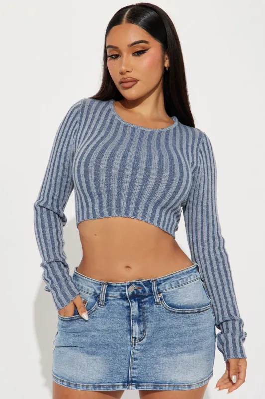 Gone Girl Washed Sweater Top - Blue sold by Fashion Nova