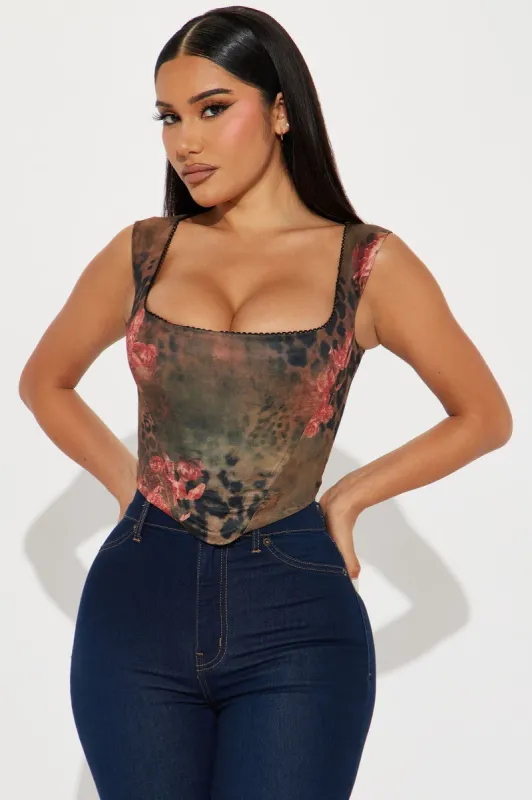Hidden Desires Corset Top - Brown/combo sold by Fashion Nova